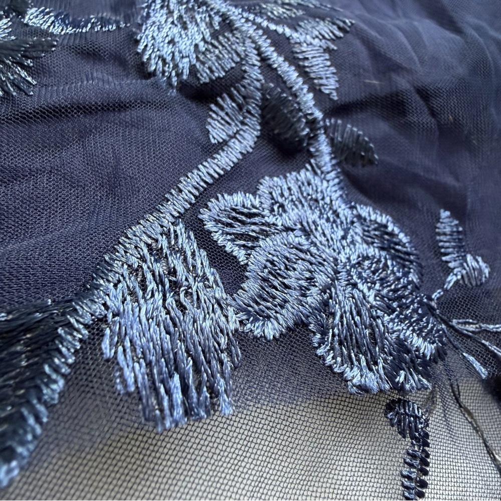 Charmingly Sophisticated Navy Blue Tulle Embroidered Midi Dress - Picture 14 of 16